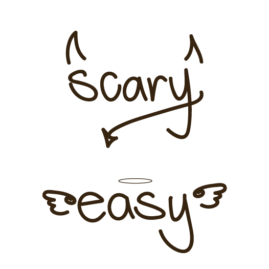 example handwritten stylized text of words scary and easy